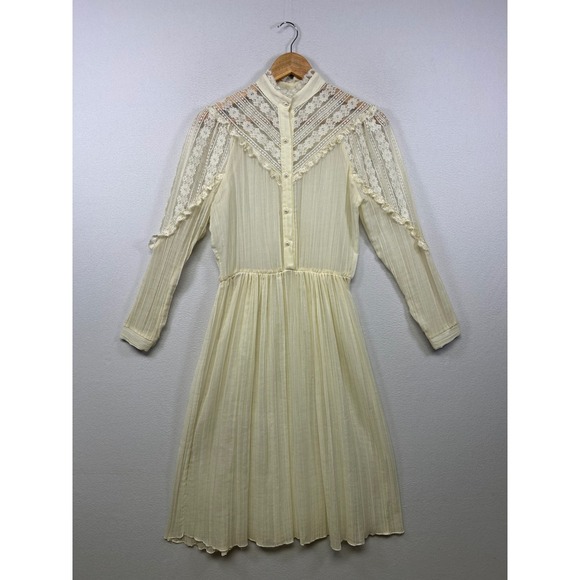 Stephanie Sue Dresses & Skirts - Prairie Victorian Stephanie Sue Womens 7/8 Ivory Lace Yoke Pleated Midi Dress